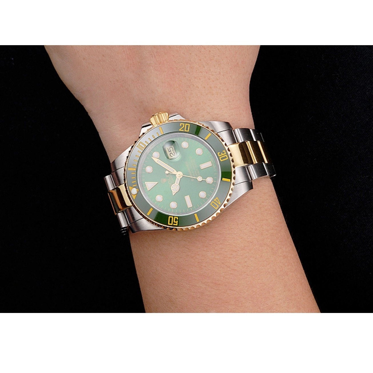 Aaa replica watch Submariner Rolex And Green Bracelet Tone Two Steel Swiss Bezel Dial Gold 0721